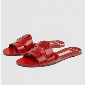 Red Zara Leather Crossover Sandals